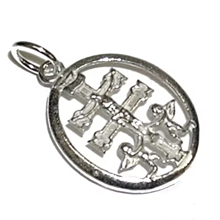 COLGANTE CRUZ de CARAVACA grande con cerco 2,5cm x 1,8cm PLATA de ley 925. Estuche regalo incluido - 1