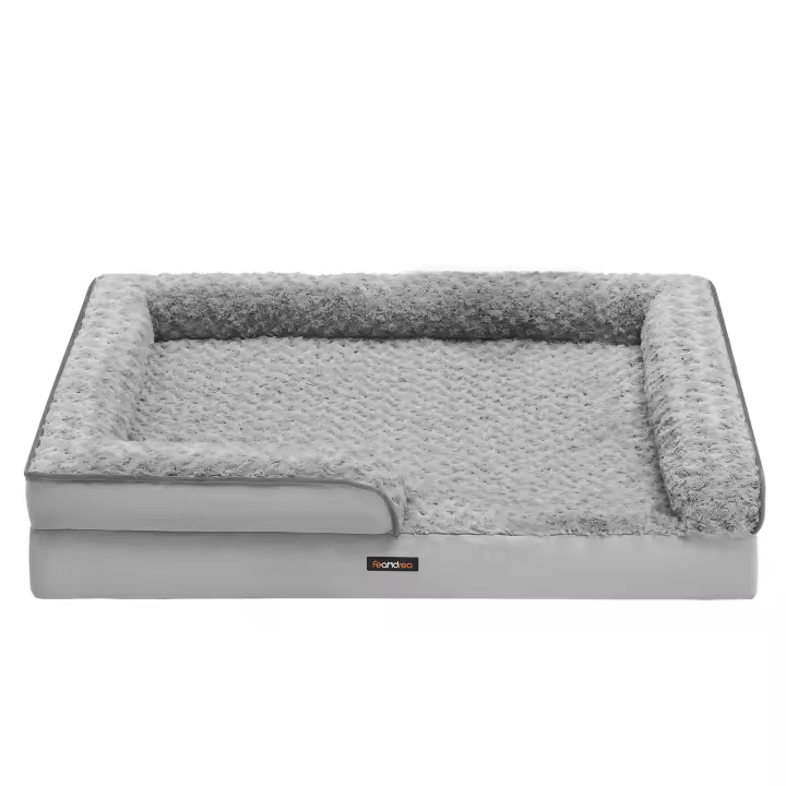 Feandrea Cama Perro Mediano, Caseta para Mascotas, Ortopédica con Espuma Corrugada, Bordes Elevados Acolchados, Funda Extraíble Motivo Rosa Peluche, 71 x 58 x 16/91 x 68 x 16/106 x 81 x 18/122 x 89 x 18 cm, Gris Paloma, Regalo de Navidad - 1