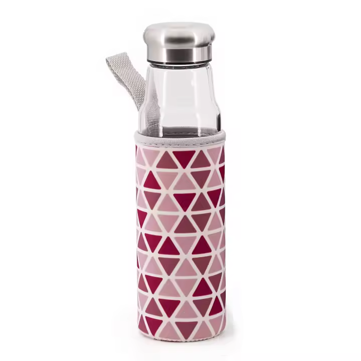 IRIS Geometric - Botella de Agua 0.55L en Vidrio con Funda Neopreno. Rosa - 1