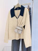 Top De Punto Para Mujer Estilo Elegante Y Casual Cuello En Polo Dos Piezas Con Contraste Para Otoño E Invierno - details 0