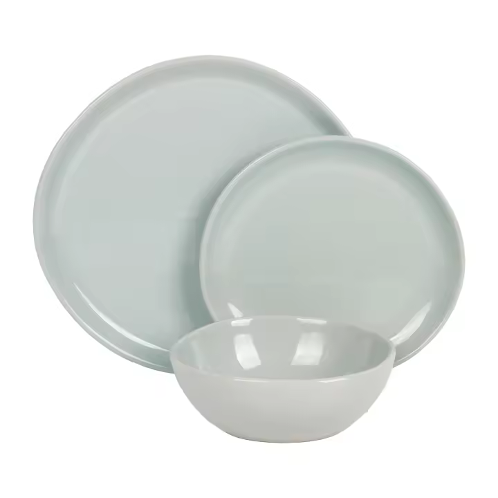 Cofan Vajilla de cerámica verde | Set de 12 piezas | Diseño irregular | Apta para lavavajillas y microondas - 1