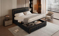 Cama tapizada de lujo Superaly, combinación de colores clásica en negro y dorado, cama doble, estructura de cama hidráulica, ideal para apartamentos con dormitorio, sin colchón, terciopelo. - details 3
