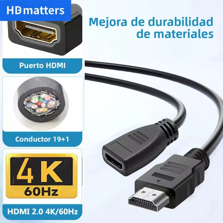 Cable De Extensión HDMI 4K 60Hz HDR HDMI 2.0 Macho a Hembra Para PS5 Xbox HDTV PC Monitor Cable Compatible Con HDMI Para Audio Y Video - 1