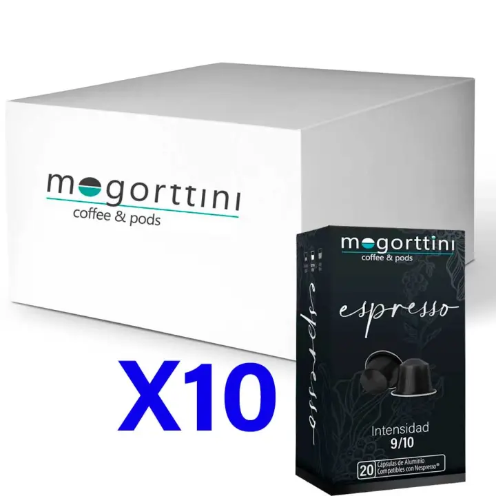 Mogorttini - Café Espresso, 200 Cápsulas de Aluminio Compatibles con Nespresso (Formato 10x20 uds). Alta Calidad. - 1