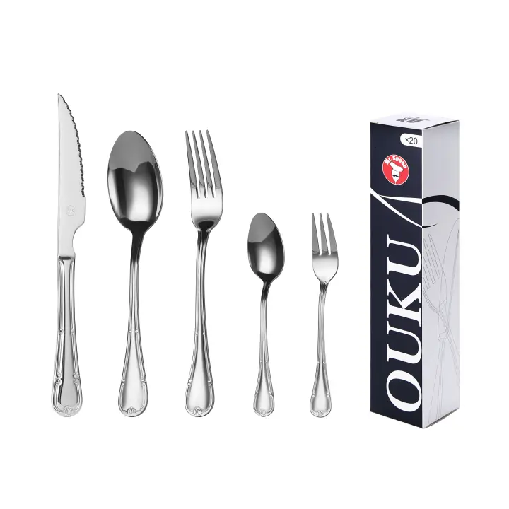 Mr.Spoon Serie Flores Juego 20, 30 o 36 piezas cubiertos,Acero Inoxidable18/0,Plateado,Económico y funcional,Incluye cuchillo carne o mesa,tenedor,cuchara,cucharilla,etc.Mango monobloque,Apto para lavavajillas,Empaque ecológico,Para casa,hotel,restaurante - 1