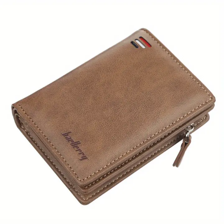 Billetera Corta Para Hombre Baellerry De Cuero PU Con Cremallera Y Bolsillo Para Monedas Capacidad Grande Estilo Vintage Porta Dinero Y Tarjetas - 1