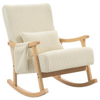 HOMCOM Silla Mecedora, Mecedora de Pana con Cojín Lumbar, Patas y Reposabrazos de Madera, Bolsillo, Estilo Moderno, Sillón de Lactancia, Carga 120 kg, para Dormitorio, Salón - details 1