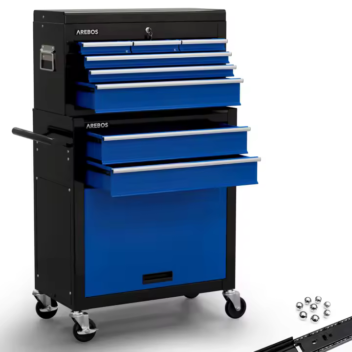 AREBOS Carro de Herramientas - Carro de Taller - 9 Cajones - 2 Ruedas Fijas y 2 Pivotantes con Freno - 1