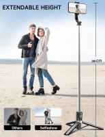 FGNS Palo para Selfie y trípode, Trípode para Smartphone y camara de accion, con Mando a Distancia Bluetooth, Palo para Selfie Trípode Ajustable de 19.2-100 cm, Soporte Giratorio de 360° para movil. - details 1