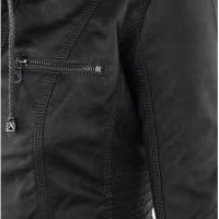 Chaqueta De Cuero Sintético Para Mujer Estilo Motociclista Con Capucha Negro Otoño-invierno Cierre De Cremallera Largo Regular - details 24