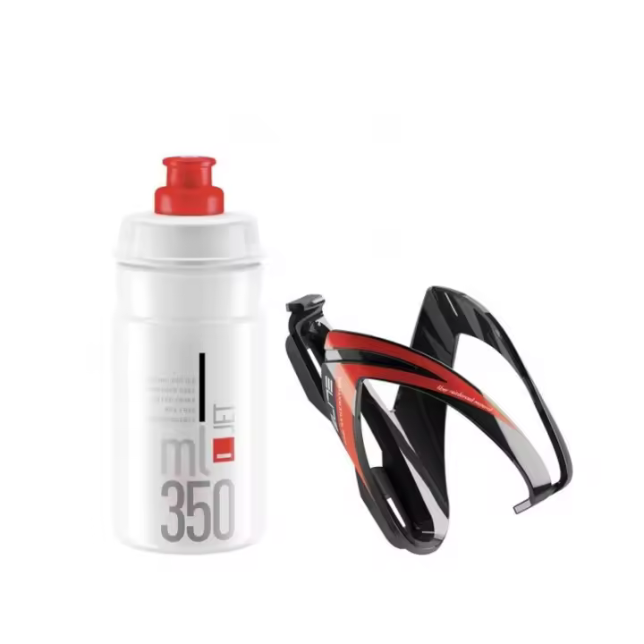 Elite - Kit CEO Portabidon + Bidon Jet 350ml para deporte y entrenamiento físico, ideal para gimnasio y actividades al aire libre, diseño ergonómico y resistente en negro/rojo - 1