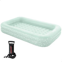 INTEX - Colchón hinchable infantil verde menta o beige, estampado estrellas, 107x168x25 cm, peso soportado 22,7 kg, colchoneta extraíble, hinchador incluido, superficie suave, cuna bebé viaje, colchones inflables, camping, niños de 3 a 6 años - details 0