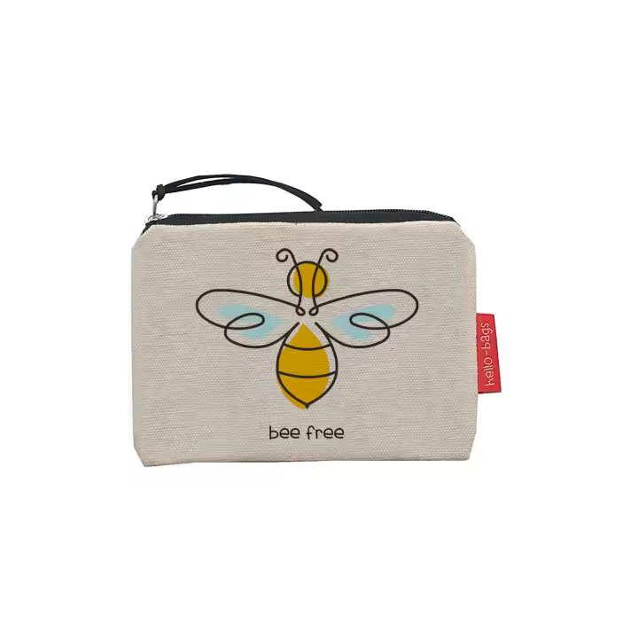 Hello-Bags. Bolso Monedero / Billetero / Tarjetero con cremallera y forro interior. Exterior: Algodón 100%. Incluye sobre kraft de regalo. Modelo: "BEEFREE". Crudo / Negro. 14x10 cm. - 1