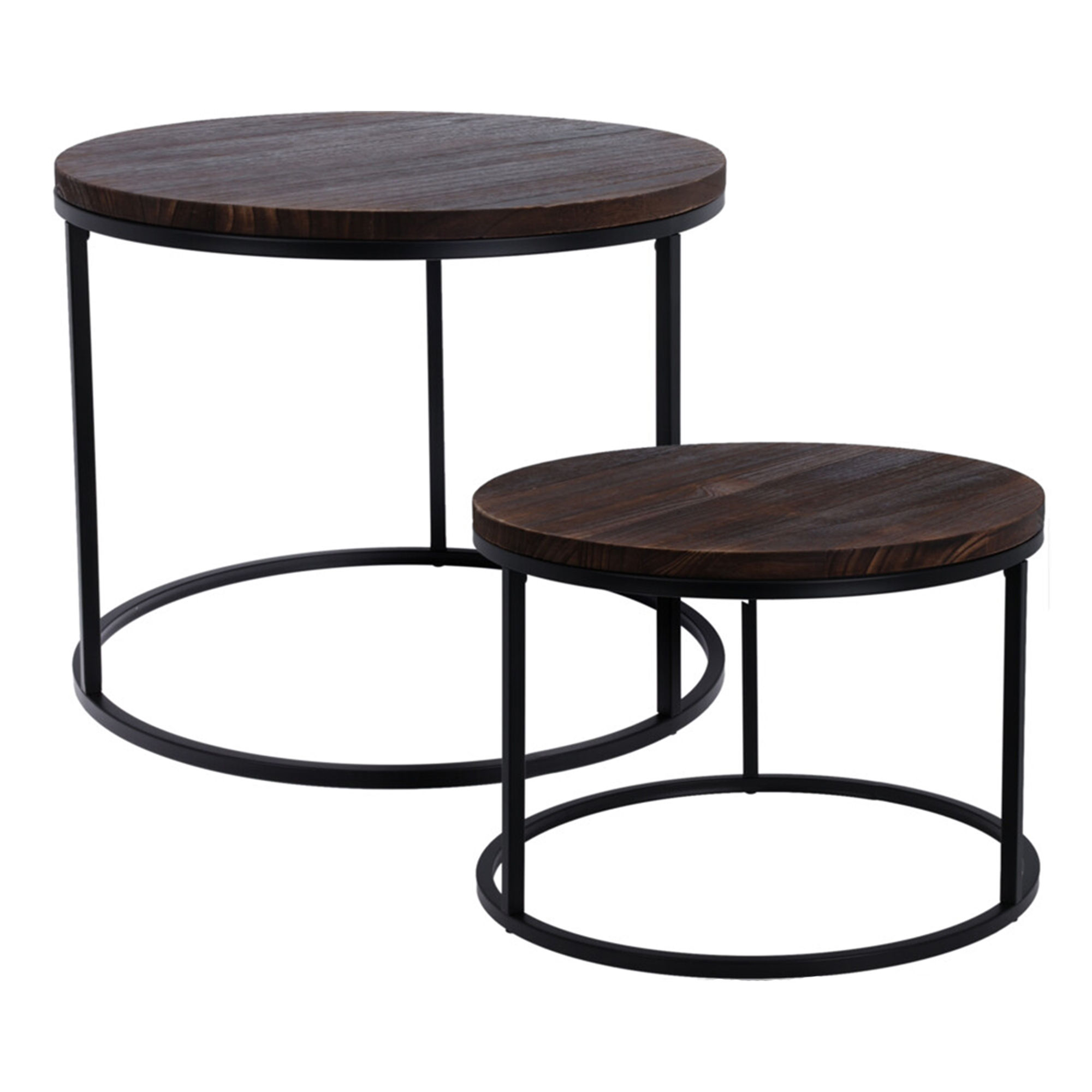 Conjunto de 2 Mesas de Hierro con Tapa de Madera de Paulownia Quemada