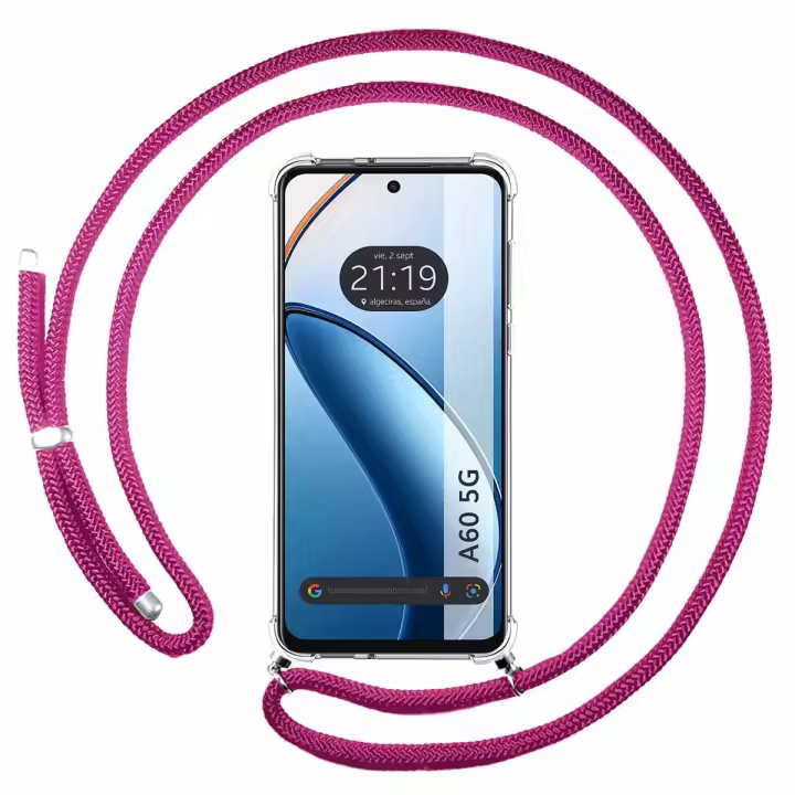 Tumundosmartphone Funda Colgante Transparente para Oppo A60 5G con Cordon Rosa Fucsia - 1