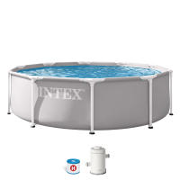 INTEX - Piscina desmontable redonda, modelo Prism Frame de hasta 4 metros de diámetro, con y sin depuradora, color gris, lona tricapa PVC-poliéster, interior efecto gresite, +6 años, montaje 30 minutos, piscinas desmontables, piscinas familiares - details 8