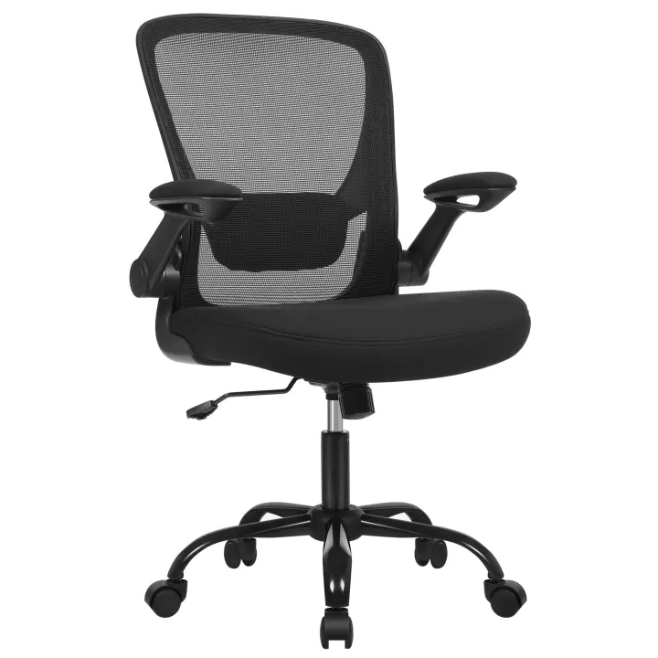 SONGMICS Silla de Oficina, Silla de Escritorio, Silla Giratoria de Malla, Silla de Ordenador Ergonómica, Soporte Lumbar, Oscilante, Asiento 53 cm, Apoyabrazos Abatibles, Negro y Blanco/Negro/Gris Paloma/Azul Niebla/Rosa Jalea/Beige Avena - 1