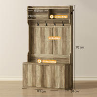 HOMCOM Perchero Zapatero, Perchero Recibidor con 2 Puertas, Estantes Abiertos, 6 Ganchos, para Pasillo, Dormitorio, Salón, Estilo Moderno, 100x38x172 cm - details 2