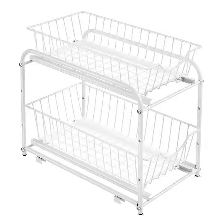 SONGMICS Organizador de Cocina, Estantería de 2 Niveles Extraíbles para Armario, Organizador Apilable bajo el Fregadero con Cajones, para Cocina, Baño, Negro Clásico/Plata/Negro Tinta/Gris Paloma/Blanco Mate - 1