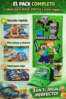 Pack Playa Niño 3 en 1 Toalla Microfibra 140x70 Secado Rápido + Gorra Ajustable + Botella 410ml Set Verano Infantil Piscina Playa Regalo Niños Pokémon Minecraft Stitch Frozen Bluey Dragon Ball Sonic - details 1
