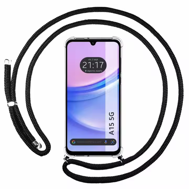 Funda Colgante Transparente para Samsung Galaxy A15 4G / 5G con Cordon Negro - 1