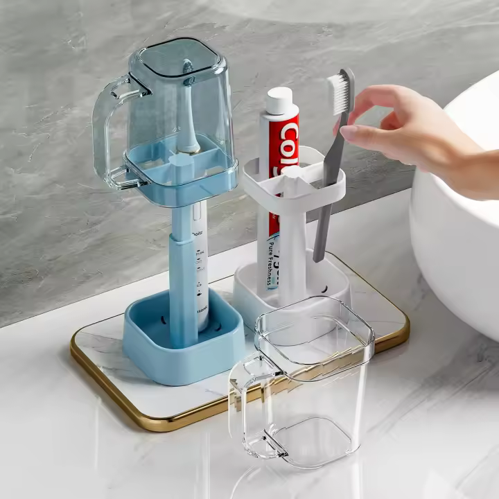 Portacepillos de polipropileno para baño - Portapasta de dientes con base de poliestireno - accesorios de baño (azul) - 1