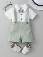 Conjunto Formal Para Bebé Niño 2PCS Ropa Sólida Con Camisa Corta Y Corbata Y Overoles Shorts Para Vestir Formal - details 0