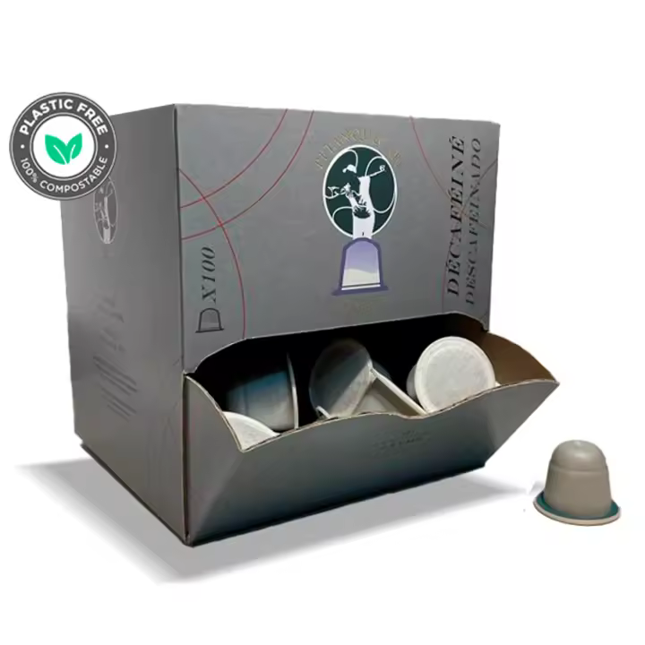 PETANQUE CAFE Cápsulas de café El Arrimador Descafeinado, caja 100 uds. Cápsulas de café Compostables compatibles con Nespresso. ¡Un café con mucho juego! Cápsulas de café Petanque Café Descafeinado ARABICA y ROBUSTA - 1