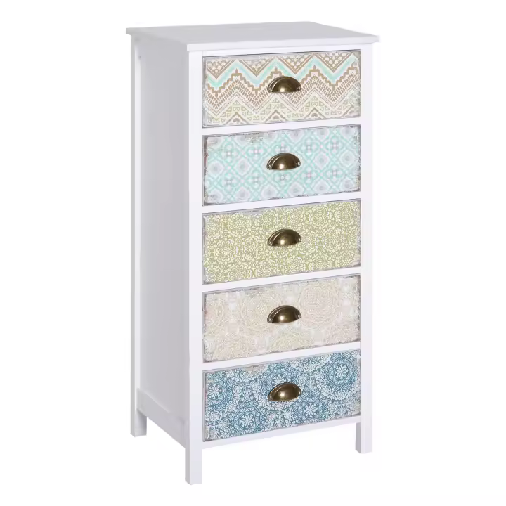 HOMCOM Cómoda Cajonera con 5 Cajones, Armario de Almacenamiento Cómoda Armario con Cremallera para Salón, Dormitorio - 1