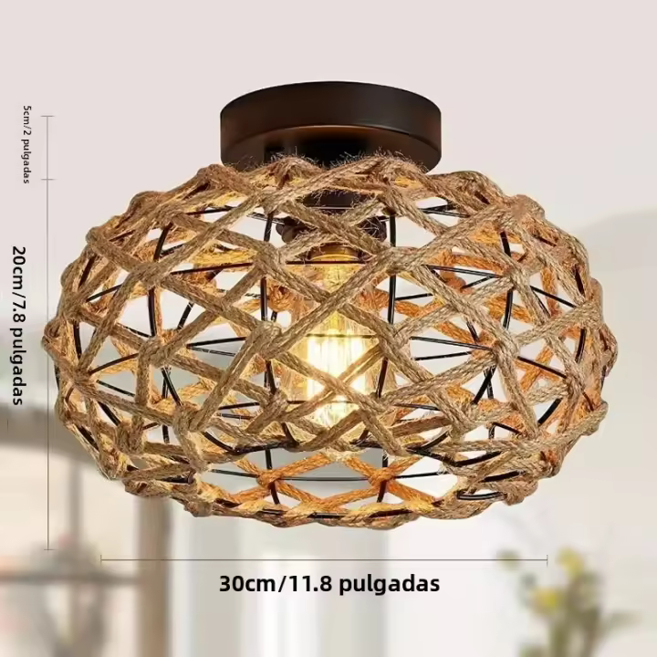 Luz De Techo De Henequén Retro Elegante Tejida En Rattan Instalación Semi Incluida Para Cocina Dormitorio Pasillo Material Principal Hierro - 1
