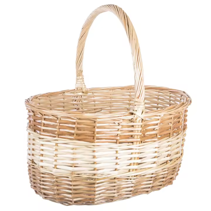 Cesta de Mimbre Grande Tamaño 38x38x30cm Bicolor con Asa Alta. Ideal para Recolección de Setas, Frutas, Verduras, Madera, Compra Ecológica o Decoración Vintage - 1
