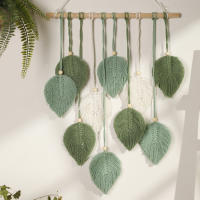 Tapiz Boho Hoja Macramé Tejido En Hilo Decoración De Pared Para Hogar Y Dormitorio Con Cordones De Madera Aesthetic Regalo - details 14