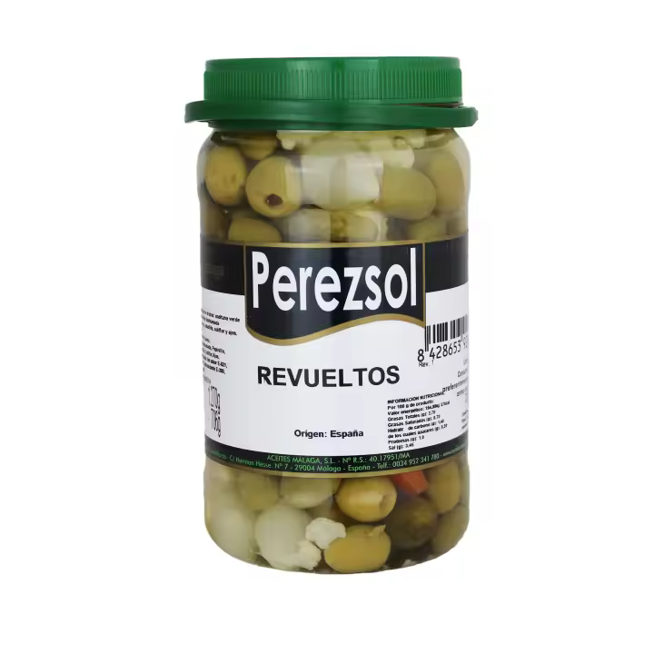 PEREZSOL REVUELTOS - ENCURTIDOS VARIADOS (COLIFLOR, PEPINILLO, CEBOLLITA, ZANAHORIA, AJO) - BOTE 1.270 G (706 G PESO ESCURRIDO) - APERITIVO TAPA ESPAÑOLA - 1
