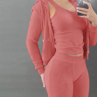 Conjunto De Terciopelo Grueso Para Mujer 3 Piezas Camisetas Y Chaquetas Con Capucha Estilo Casual Para Otoño E Invierno - details 28