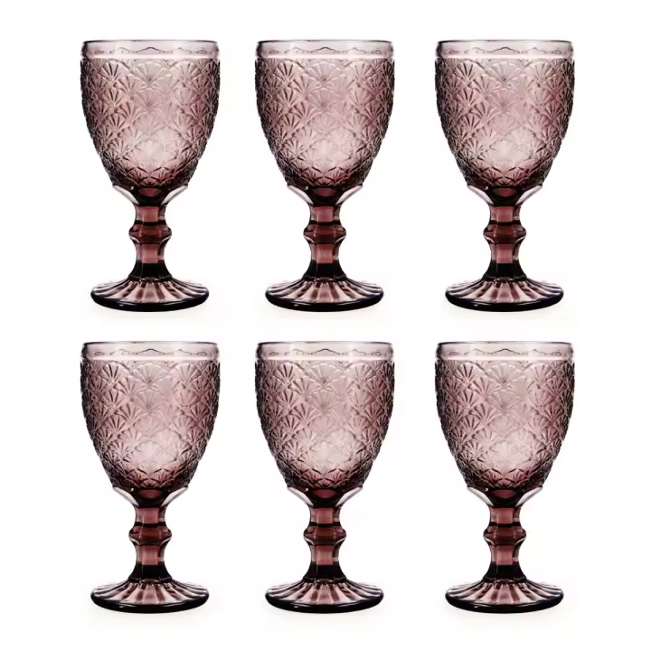 BIDASOA ROSE MOON Set 6 Copas Vidrio 35CL Rosa Con relieve Fácil de limpiar Ecológico - 1