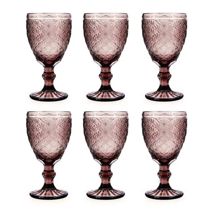 BIDASOA ROSE MOON Set 6 Copas Vidrio 35CL Rosa Con relieve Fácil de limpiar Ecológico - 1