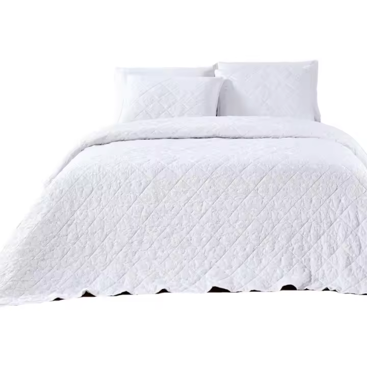 Novotextil Colcha Bouti Artesanal 100% Poliéster Cubrecamas Blanco Suave Acogedor Colores Lisos Estampados Modernos Diseño Elegante Lavable a Máquina Apta Secadora Colcha Fina Perfecta Verano Entretiempo Ideal Dormitorios - 1