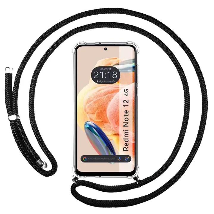 Funda Colgante Transparente para Xiaomi Redmi Note 12 4G con Cordon Negro - 1