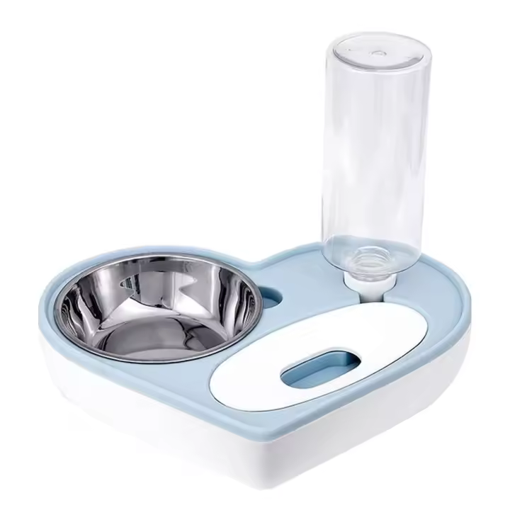 COTTECOTA -Comedero 2 en 1 para gatos con cuencos en forma de corazón y dispensador de agua. Cuencos de acero inoxidable, fáciles de limpiar. Disponible en rosa, azul y gris. Diseño práctico, higiénico y decorativo. - 1