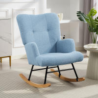 HOMCOM Silla Mecedora, Mecedora de Terciopelo de Teddy con Respaldo Alto, Patas de Madera de Caucho, Reposabrazos, Estilo Moderno, Sillón de Lactancia, Carga 120 kg, para Dormitorio, Salón, Azul Claro - details 1