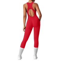 Conjunto De Yoga Para Mujer Moda Color Sólido Cuello Redondo Ajustado Fitness Ropa Deportiva Overoles De Gimnasio Sexy Ropa De Yoga - details 1