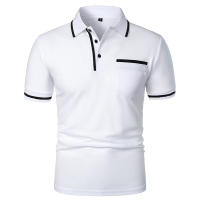Camisa Polo Para Hombre De Manga Corta Color Sólido Casual Verano Transpirable Suelta Con Bolsillos Top Basic Splice Trendy - details 1