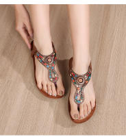 CA Sandalias de tacón de cuña huecas de gran tamaño 2025 con diamantes de imitación, zapatos bohemios cómodos para mujer, verano 363- - details 22