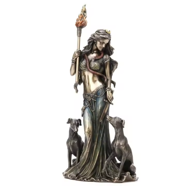 SIGNES GRIMALT Figura Diosa Griega Hecate Gris Resina 33x12x15cm Bronce Decoración Original - 1