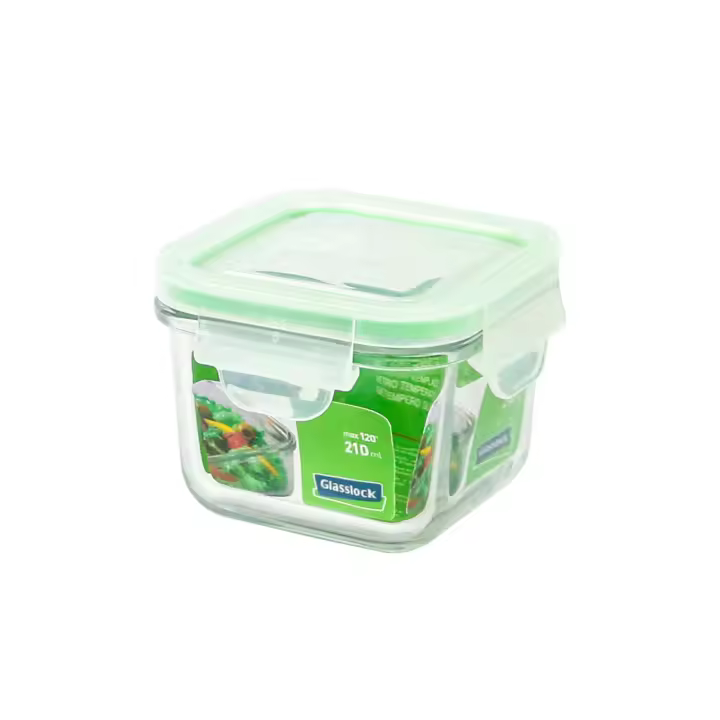 Glasslock Classic - Recipiente Hermético Cuadrado de 0.2L en Vidrio Templado - 1