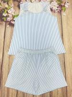 Conjunto De Mujer De Talla Grande Verano Rayado Estilo Casual Polyester Elástico Medio Ajuste Regular Para Edad Media - details 2