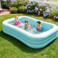 INTEX - Piscina hinchable infantil, color azul y blanco, medidas de 264x165x56 cm, suelo y asientos hinchables, capacidad para 780 litros agua, 2 cámaras de aire, 1 parche reparación, piscinas desmontables para niños - details 5