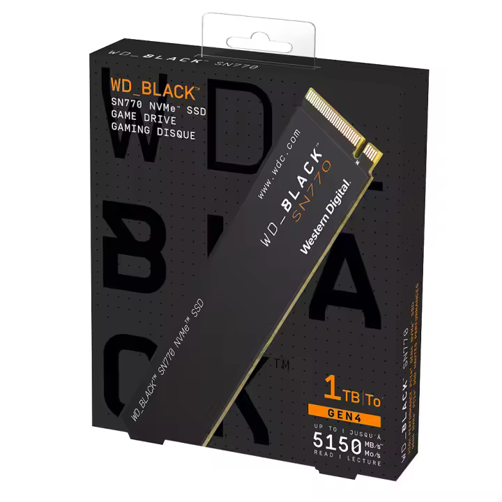 Western Digital Disco Duro SSD Interno WD BLACK SN770 500GB, 1TB, 2TB M.2 Nvme Pcie 4.0 - Increíble Velocidad para Juegos Más Rápidos - 1