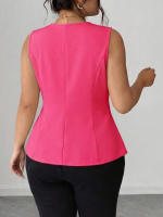 Chaleco Sin Mangas De Tamaño Grande Para Mujer Estilo Y2K De Oficina Y Negocios Cuello En Ángulo Con Bolsillo De Polyester - details 4