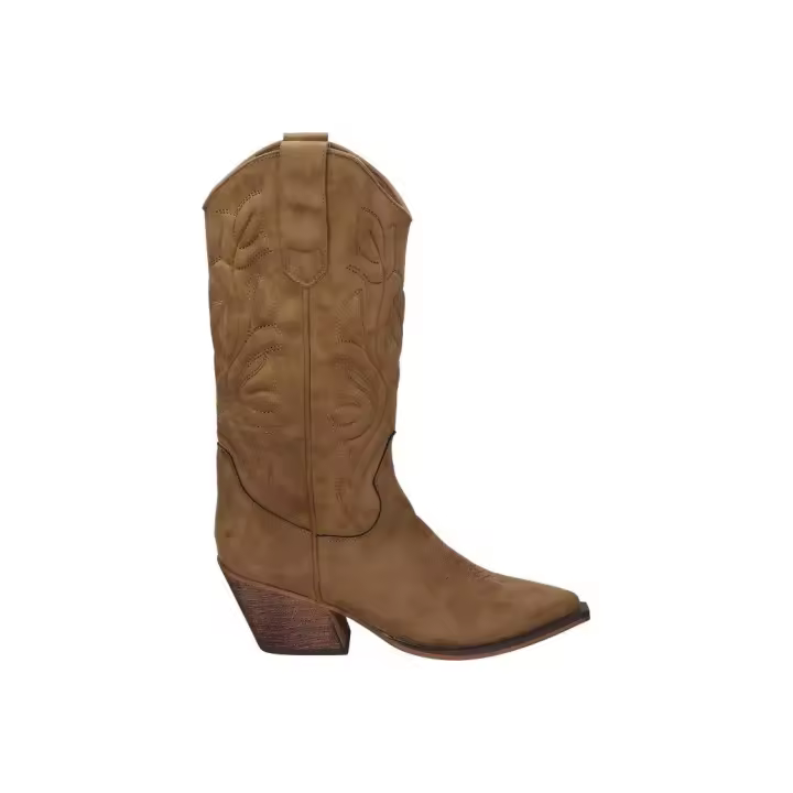 SKYDIVA | Botas Aterciopeladas de Tacón Skydiva para Mujer – Botas Camperas en Color Camel – Bota Cowboy con Cremallera – Tacón Cubano Medio y Cómodo – Tendencia – Modelo M4791 - 1